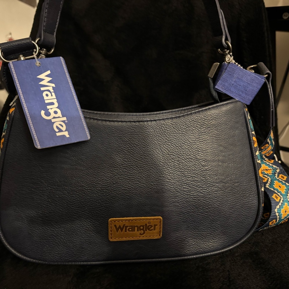 Wrangler Dark Blue Shoulder Bag with Patterned Sides